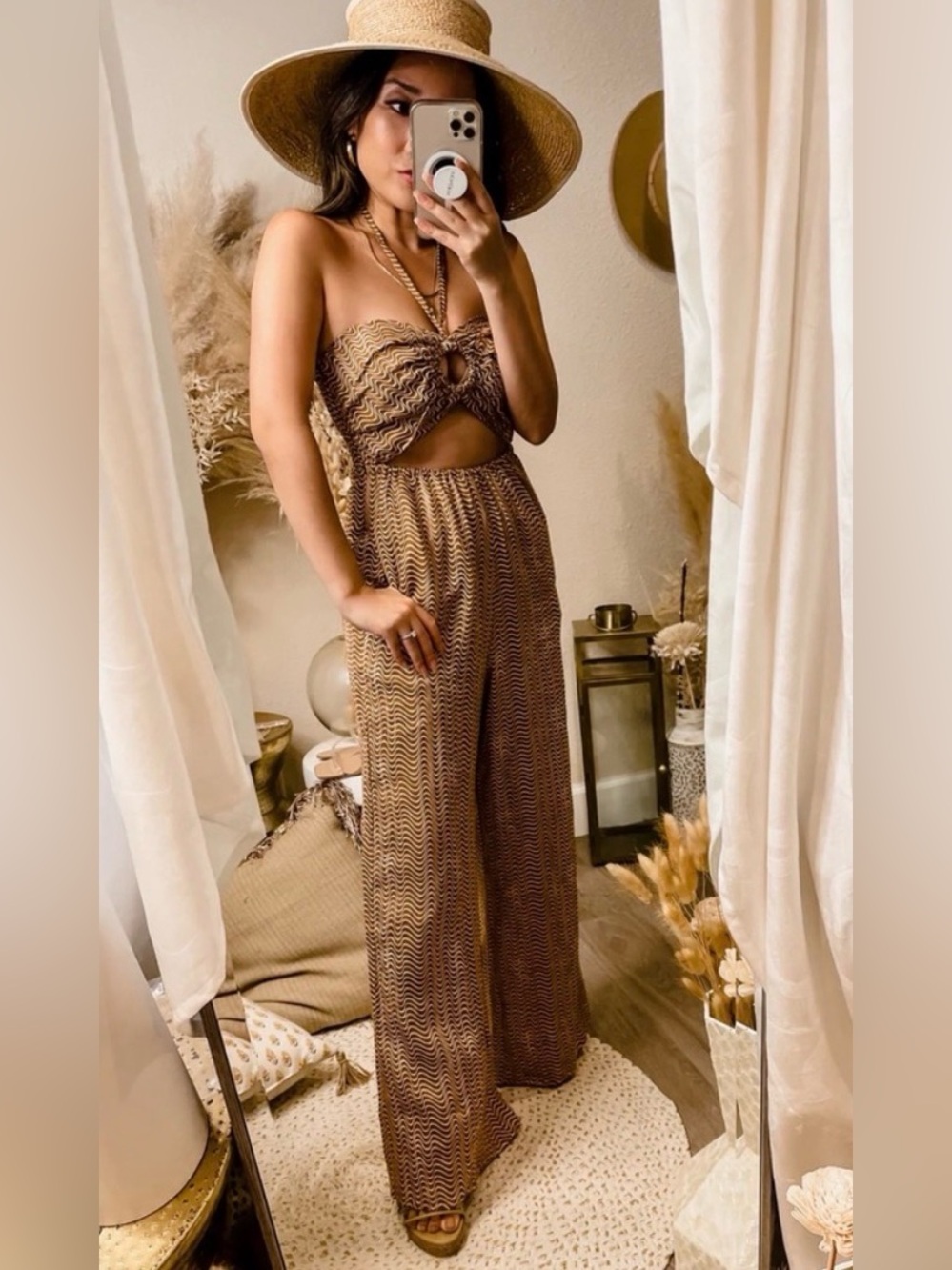 Faithfull the Brand Brown Cutout Wide-Leg Jumpsuit